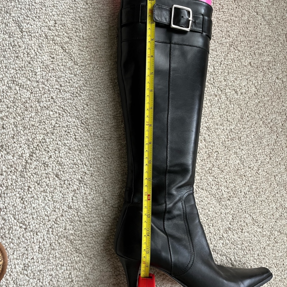 COACH - Black Leather Knee High Boots with Silver Buckle Detail - Picture 5 of 7